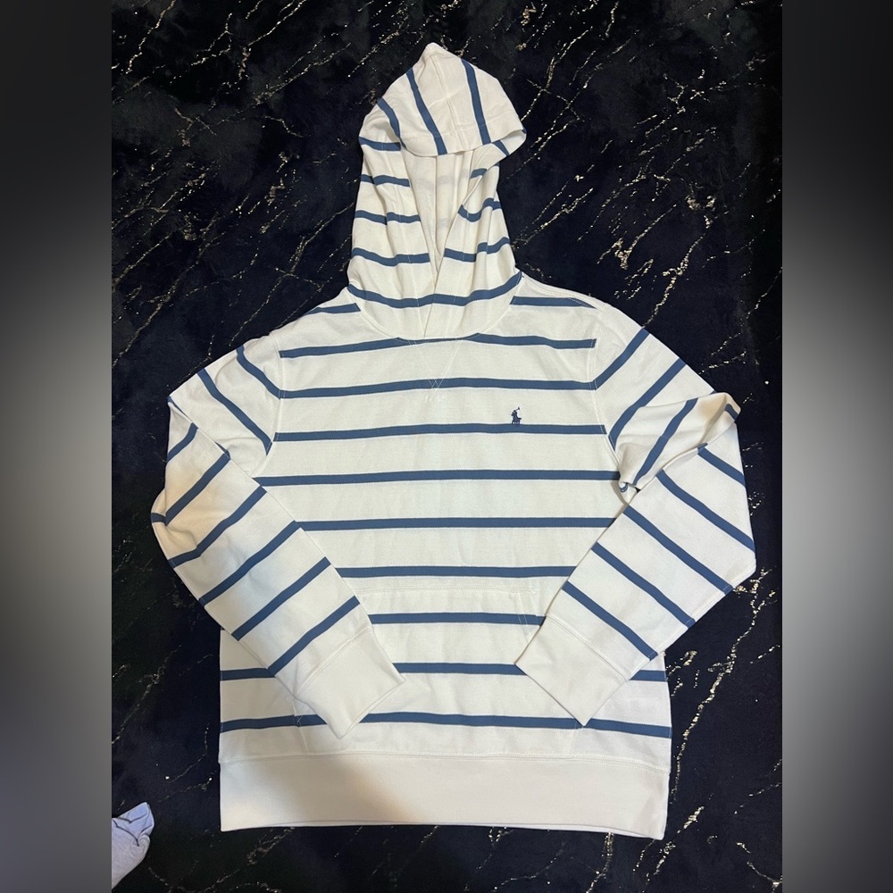 Polo By Ralph Lauren long sweater sleeve blue and white strips.